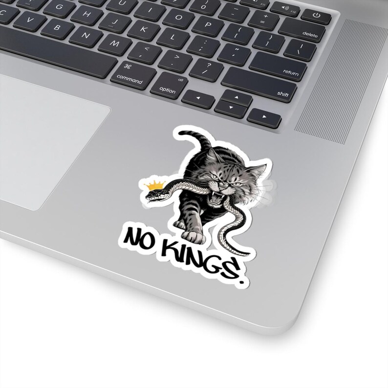 Bold Cat 'No Kings' Kiss-Cut Sticker: Laptop, Journal, Phone Case image 6