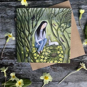 Grußkarte x1 Was einmal da war, ist nun zurückgekehrt. Hase/Baum/Mädchen von Karen Daisy