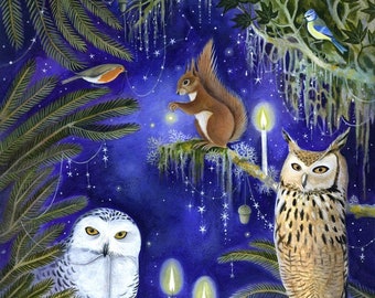 Spellbound in the Forest. Magical Art By Karen Davis. Forest/Owl/Squirrel/Woodland Art