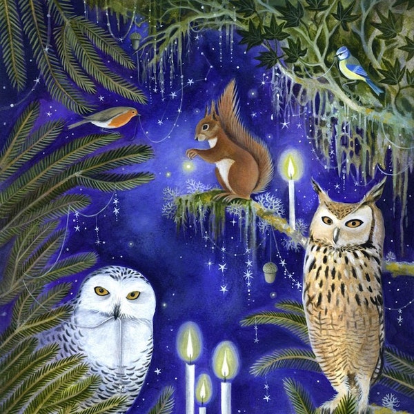 Spellbound in the Forest. Magical Art By Karen Davis. Forest/Owl/Squirrel/Woodland Art