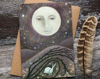 March Moon. Hare and Moon Greeting Card x1 by Karen Davis