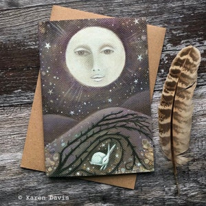 Luna di marzo. Biglietto di auguri con lepre e luna x1 di Karen Davis