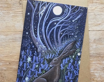 Greeting Card x 1  Bluebell hare.