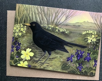Mr Blackbird. Greeting Card x1 by Karen Davis