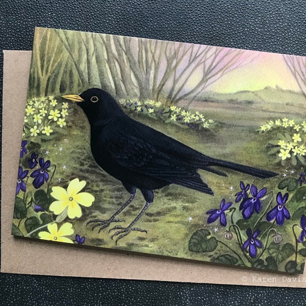 Mr Blackbird. Greeting Card x1 by Karen Davis