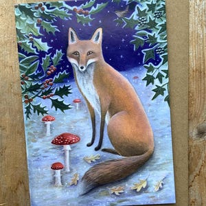 Carte de voeux x1 Renard d'hiver.  Par Karen Davis
