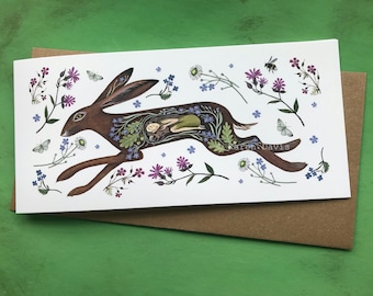 The Spirit Within. Hare Art. Spring Hare Greeting Card x1.