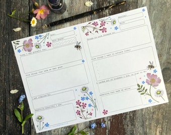 Gentle Journal Page. 'DIGITAL DOWNLOAD' PDF File. Flowers and Bee