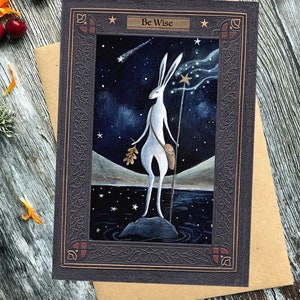 Be Wise. White Hare Magical Greeting Card By Karen Davis