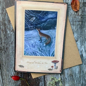 Magical Wishes to You. Winter Fox and Owl. Greeting Card with Envelope x1