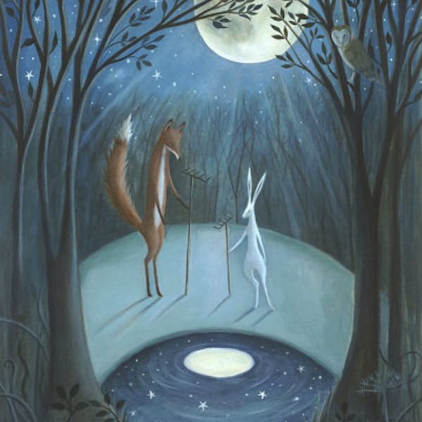 Art Print x1. Moonrakers. Fox/hare/moon By Karen Davis
