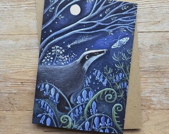 Greeting Card x 1  Bluebell Badger.