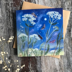 Grußkarte x1. Wildblume/Motte/Schmetterling/Schafgarbe in der Olde Meade Von Karen Davis