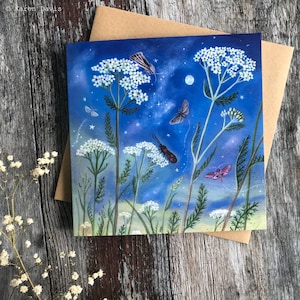 Cartão de felicitações x1. Flor silvestre/mariposa/borboleta/milefólio em Olde Meade por Karen Davis