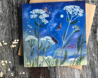 Greeting Card x1. Wildflower/Moth/ Butterfly/Yarrow in the Olde Meade By Karen Davis