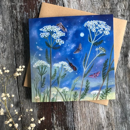 Greeting Card x1. Wildflower/Moth/ Butterfly/Yarrow in the Olde Meade By Karen Davis