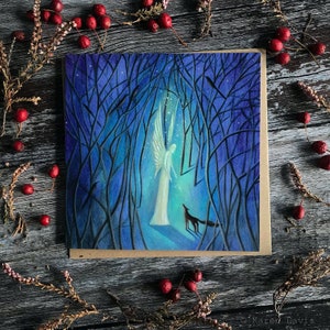 Carte de voeux x1 Ange dans les bois. Ange/Renard Par Karen Davis