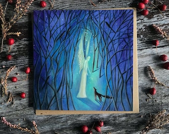 Greeting Card x1 Angel in the Woods. Angel/Fox By Karen Davis