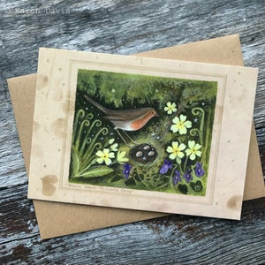 Cartão de Saudação x1. Spring Robin/Onde as Violetas Doces Crescem. Por Karen Davis