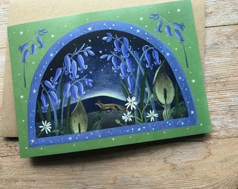 Greeting Card x 1.  Bluebell Fox