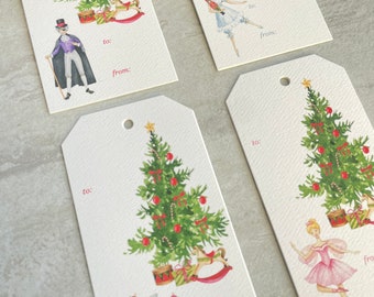 Nutcracker Ballet Watercolor Christmas Holiday Gift Tags set of 8 with ribbon Traditional Christmas Nutcracker Sugar Plum Fairy Gift Tag set