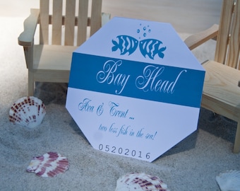 Two Less Fish in the Sea Beach Badge Wedding Table Number Sign Deposit