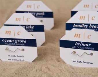 Beach Badge Wedding Place Cards | Beach Tag Escort Cards | Modern Monogram Wedding Seating Cards Deposit