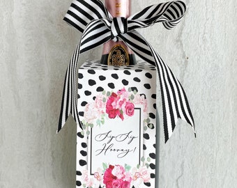 Sip Sip Hooray Modern Wine Bottle Gift Tag set with Ribbon | Rose and Floral Gift Tags | Fashion forward Preppy Chic Gift Tags