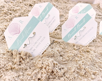 Sea Shell Jersey Shore Beach Badge Pink Wedding Place Cards Green Wedding Escort Cards