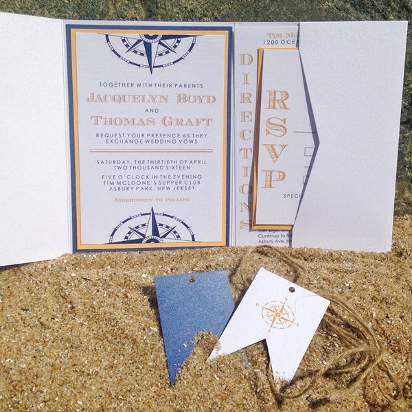 Nautical Compass Wedding Pocketfold Invitation Deposit