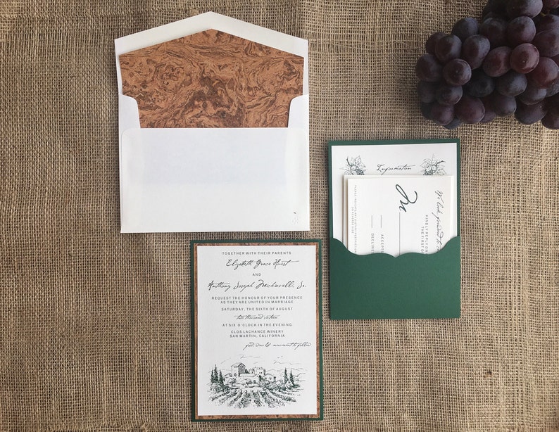 Vineyard Winery Wedding Pocket Card Invitation Deposit image 3