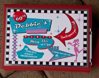 Soda Shop Invitation | Retro 50's Party Invitations | Drive in Invites Retainer