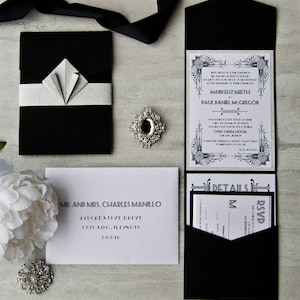 Art Deco Wedding Pocketfold Invitation Custom Wedding Invitations Deposit image 1