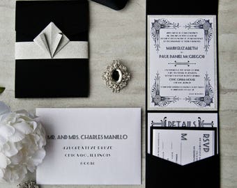 Art Deco Wedding Pocketfold Invitation | Custom Wedding Invitations Deposit