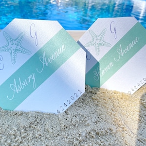 Starfish Jersey Shore Beach Badge Wedding Table Signs