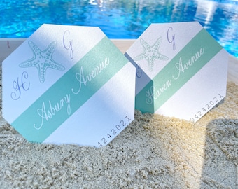 Starfish Jersey Shore Beach Badge Wedding Table Signs