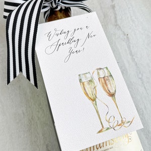 Happy New Year Bottle Tags Watercolor Champagne Gift Tag set with Ribbon Watercolor Champagne Sparkling Wine Bottle Holiday Gift Tags image 5
