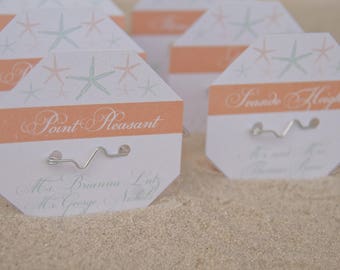 Cartes d'endroit de mariage d'insigne de plage | Cartes d'escorte d'étoile de mer d'étiquette de plage | Dépôt des cartes de sièges de mariage