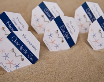 Cartes d'endroit de mariage d'insigne de plage | Cartes d'escorte d'étoile de mer d'étiquette de plage | Retenue de cartes de siège de mariage