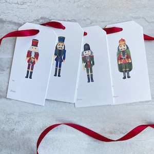 Nutcracker Watercolor Christmas Holiday Gift Tags set of 8 with ribbon Traditional Christmas Gift Tag set