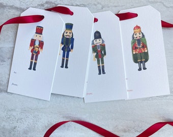 Nutcracker Watercolor Christmas Holiday Gift Tags set of 8 with ribbon Traditional Christmas Gift Tag set