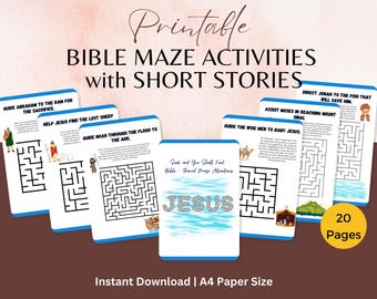 Printable Bible Maze Activities - 20 Short Story Mazes for Kids, 20 Interactive Bible Mazes with Mini Stories, Fun Printable Activities
