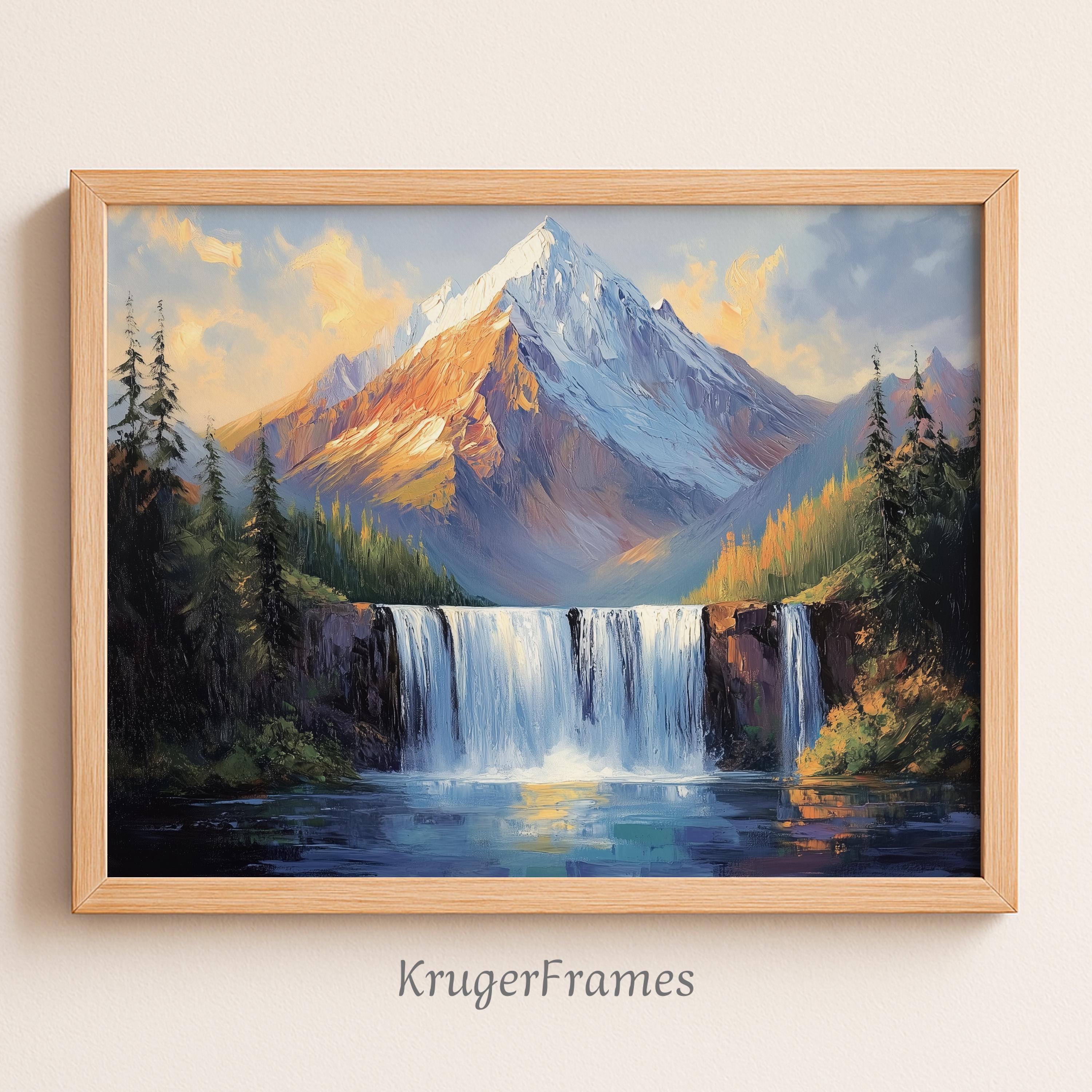 Mountain Waterfall Painting - Etsy