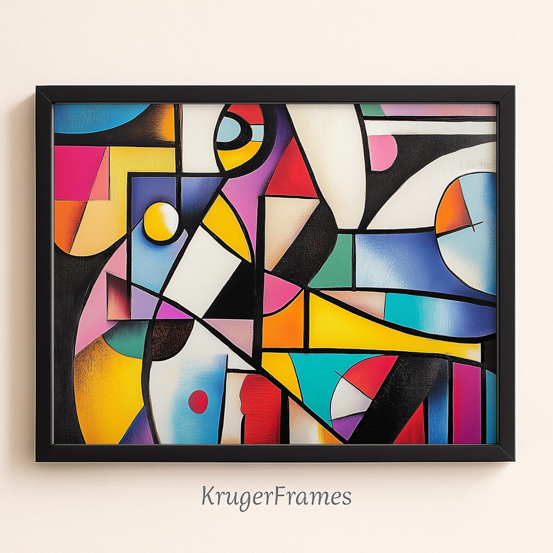 Abstract Cubist Print Colorful Geometric Shapes Modern Wall Art ...