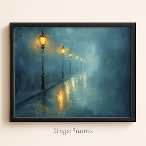 Rainy Street Lamp Post Print: Moody Night Landscape (Digital Download)
