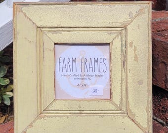 4 x 4 YELLOW old vintage wood picture frame