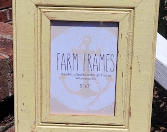 5 x 7 YELLOW old vintage wood picture frame