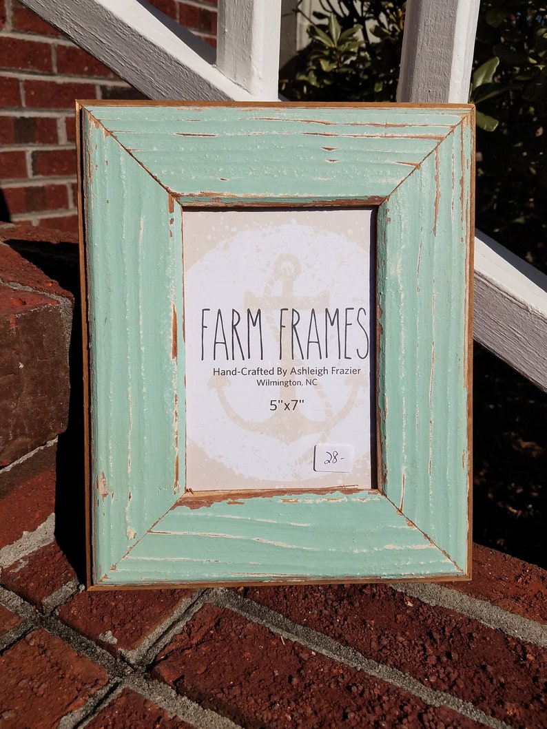 5 x 7 TEAL BLUE old vintage wood picture frame