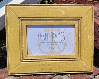 4 x 6 YELLOW old vintage wood picture frame