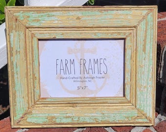 5 x 7 GREEN and YELLOW old vintage wood picture frame